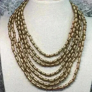 Gold Metal Swirl Beaded Necklace with Multiple Strands Vintage